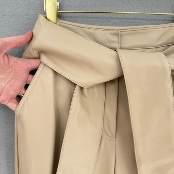 Jonathan Simkhai Tessa Tie Belt Faux Vegan Leather High Rise Straight Tan Pants - Picture 9 of 12